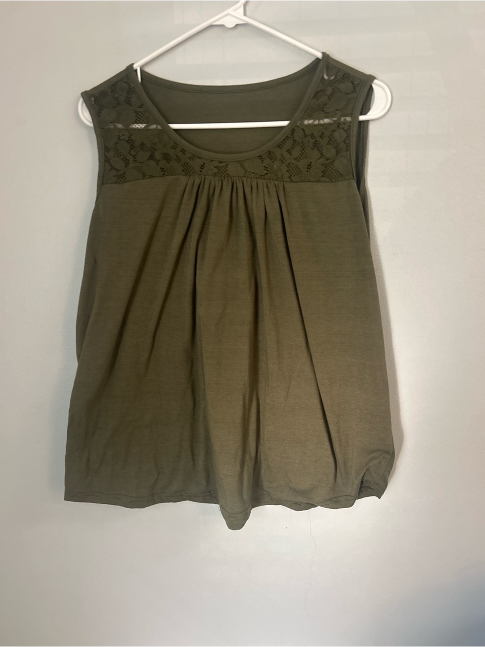 Sleeveless Olive Lace Yoke Tank Top
